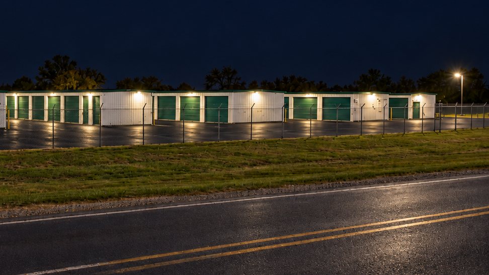 Dry Creek Storage buildings at night